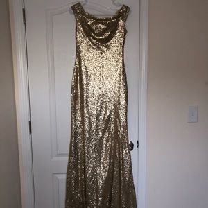 Matte Gold sequence Bella Bridesmaid Dress.